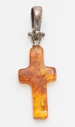 Sterling And Baltic Amber Cross Pendant