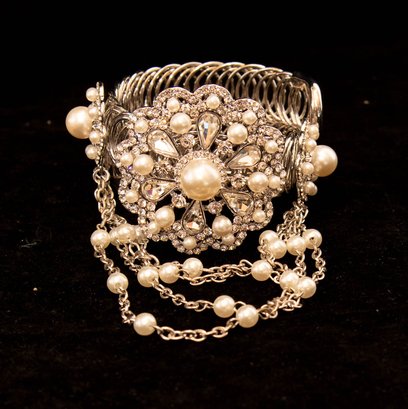 Austrian Crystal And Glass Pear Silvertone Wrap Bracelet