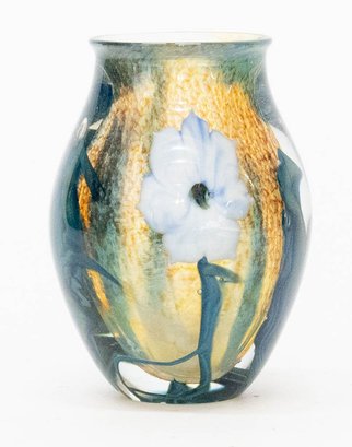 Josh Simpson Signed Hand Made Art Glass Flower Paperweight Vase