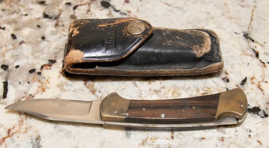 Buck 112 Ranger Kickback Folding Pocket Knife With Leather Sheath