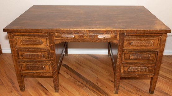 Vintage Oak Insdustrial Teachers Desk By Standard Furniture Company