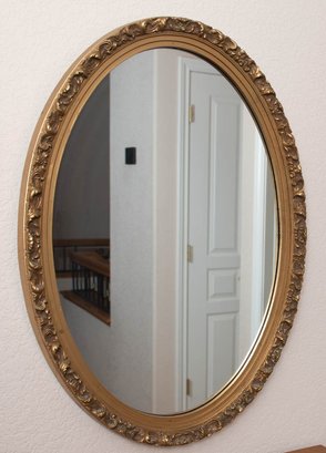 Oval Mirror With Gold Tone Frame