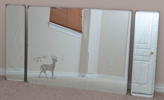 Triptych Mid Century Mirror Featuring Deer And Leaves