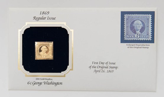 First Day Issue Of 22kt Gold Fantasy Stamp 1869 Reissue George Washington