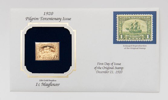 First Day Issue Of 22kt Gold Fantasy Stamp 1920 Reissue The Mayflower