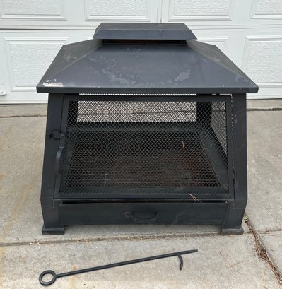 Outdoor Enclosed  Firepit With Wrought Iron Poker