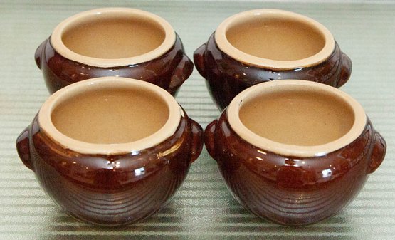 Vintage Brown Glaze Bean Pot Custards Ceramic USA