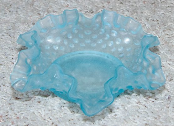 6' Fenton Blue Opalescent Hobnail Ruffled Candy Dish
