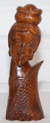 1970s Philippines Monkey Pod Hand Carved Wooden Figural Bust