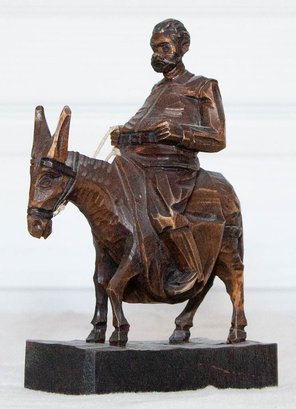 Hand Carved Man Riding Donkey In The Style Of Sancho Panza Ouro Artesania Figurine