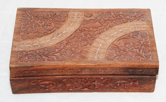 East India Hand Carved Wooden Hinged Box