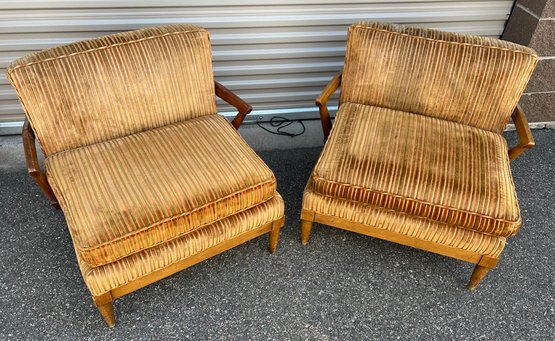 Yellow Stripe Velvet Upholstered Mid Century Design Chairs