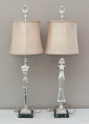 Pair Of Artisan Figural Table Lamps In The Style Of Giacometti