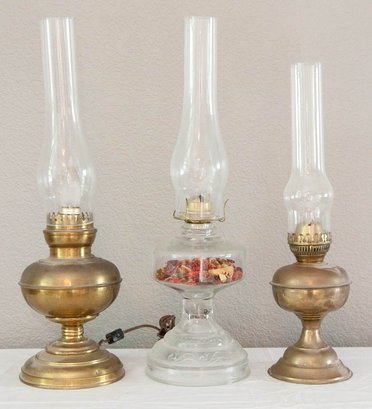Antique Brass And Glass Hurricane Lamps