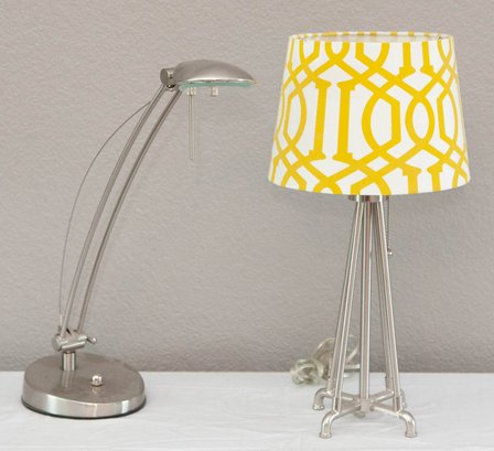 Chrome LED Desk Lamp And Yellow Shade Contemporary Lamp