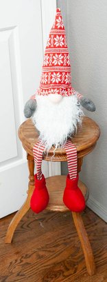 Christmas Gnome Plush On Wooden Plant Stand