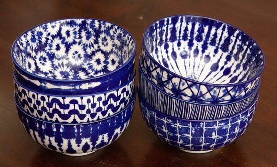 Signature Housewares Blue And White Cereal Bowls (6)