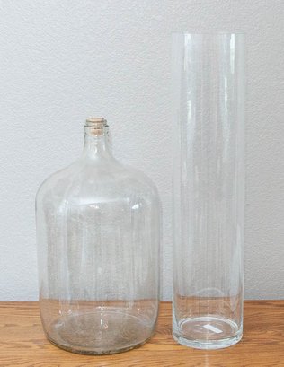 Large Glass Cylinder Vase And Jug