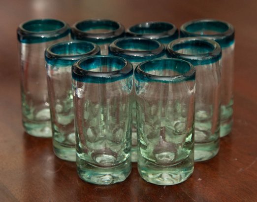 Mexican Teal Rim 3.5' Tequila Shot Glasses (9)