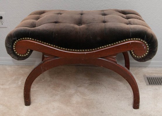 French Style Brown Mahogany Campaign Stool