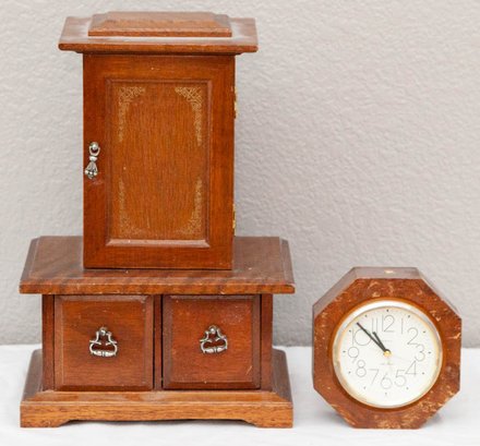 Wood Frame Seth Thomas Dresser Clock And Wooden Musical Jewelry Box