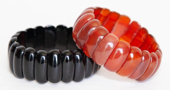 Black Onyx And Amber Stone Stretch Bracelets