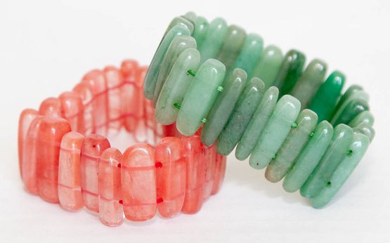 Green And Pink Stone Stretch Bracelets