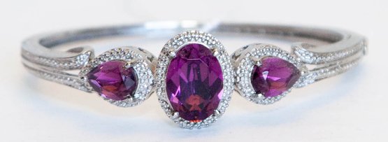 Swarovski Elements Purple Crystal Bangle In Stainless Steel