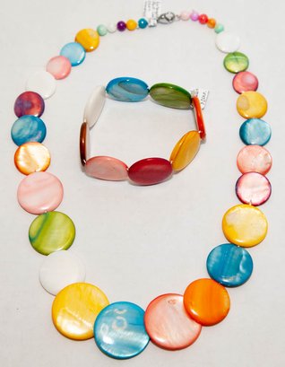 Enhanced Multicolor Dot Stretch Bracelet And Necklace