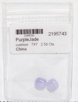 Purple Jade Set Of 2 Cushion Gemstones 7x7mm 2.56cts.