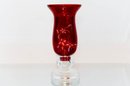 10.5' Cranberry Etched Holly Hurricane Candle Holder