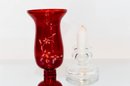 10.5' Cranberry Etched Holly Hurricane Candle Holder
