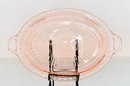 1930s Hocking Pink Depression Glass Open Rose Handled Oval Serving Plate