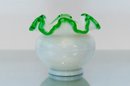 4' Fenton Emerald Crest Milk Glass Ruffled Vase