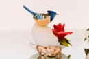 3.5' Capodimonte Blue Jay And Robin Porcelain Figurines