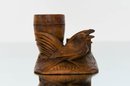 3' Hand Carved Wood Bird By A Barrel