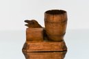 3' Hand Carved Wood Bird By A Barrel