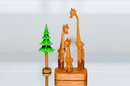 1999 Signed Hand Carved Wooden Giraffe Family And Tree 6.5'