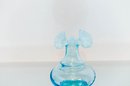 6' Fenton Aqua Clear Blue Opalescent Ruffled Top Vase