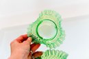 5.75' Green Opalescent Hobnail Ruffled Candy Dish