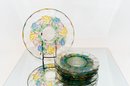 Indiana Glass Garland Flashed Blue Grapes Bowl And Plates