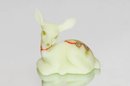 Fenton Yellow Custard Hand Painted And Signed Fawn With Pinecones