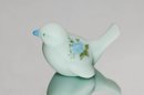 Fenton Blue Custard Hand Painted And Signed Song Bird With Blue Roses