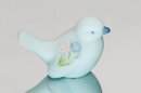Fenton Blue Custard Hand Painted And Signed Song Bird With Glitter Flowers