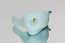 Fenton Blue Custard Hand Painted And Signed Song Bird With Glitter Flowers