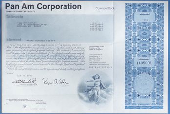 1990 Framed Pan Am Corporation Domestic Share Certificate