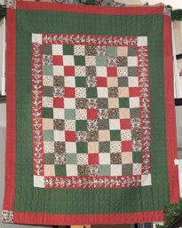 Handmade Cotton Red And Green Quilt