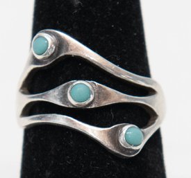 Taxco Sterling And Turquoise Navajo Signed RR Ring Size 8 4.07g