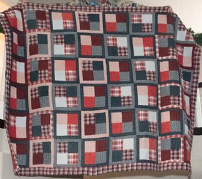 Cotton Blue And Red Plaid Quilt And Sham Twin Size