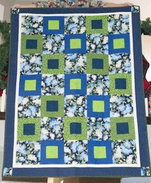 Blue And Green Foliage Square Prayer Quilt